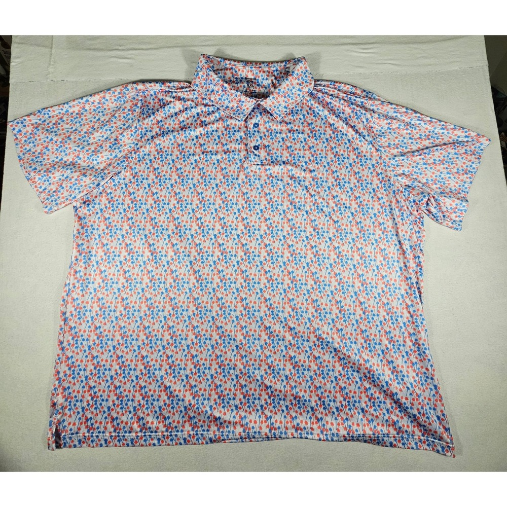 Reebok Speedwick Mens 5XL Polo Shirt Palm Tree Print Blue Orange DXGS25678 - Picture 2 of 9